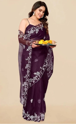 GALANI ENTERPRISE Embroidered Bollywood Supernet Saree(Purple)
