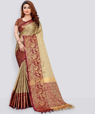 SEASON FAB Woven Banarasi Cotton Silk Saree(Beige)