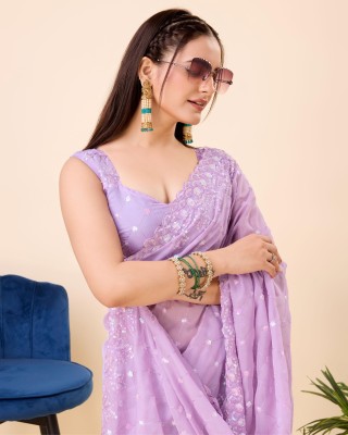 Vivera Embroidered Bollywood Organza Saree(Purple)