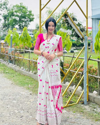 vrajnetic Woven Mekhela Chador Pure Cotton Saree(White)
