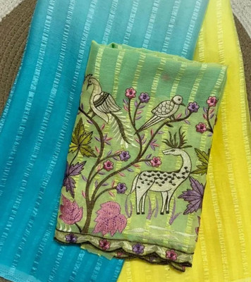 Ethina Fashion Embroidered Bollywood Brasso Saree(Yellow)