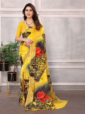 Moda Rapido Printed, Self Design Daily Wear Georgette Saree(Yellow)