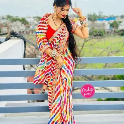 zili Printed, Striped Banarasi Georgette Saree(Multicolor)