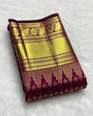 SHREEJA FASHION Woven, Temple Border, Self Design, Geometric Print, Floral Print Banarasi Art Silk Saree(Purple)