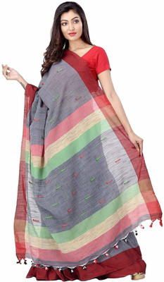 Desh Bidesh Self Design, Paisley, Striped Handloom Handloom Cotton Jute, Pure Cotton Saree(Multicolor)