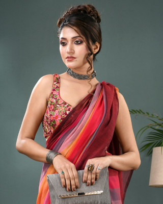 Desh Bidesh Printed Bollywood Handloom Pure Cotton Saree(Red)