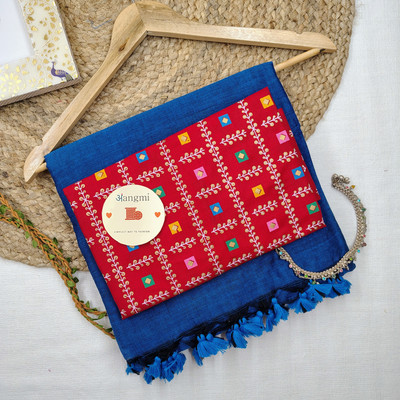aangmi Self Design Handloom Khadi Saree(Blue)