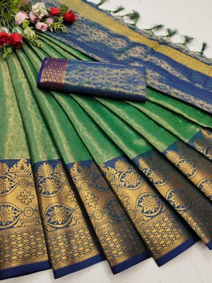 Hensi sarees shop Printed, Color Block, Temple Border, Ombre, Striped, Embroidered, Woven, Checkered, Solid/Plain Paithani Art Silk, Cotton Silk Saree(Dark Green, Blue)
