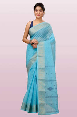 Priyongboda Woven Jamdani Handloom Cotton Blend Saree(Multicolor)