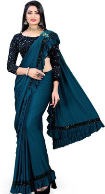 SUHAAN CREATION Self Design Bollywood Lycra Blend Saree(Blue)