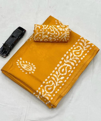RJ CREATION Printed Daily Wear Pure Cotton Saree(Yellow, Mustard)