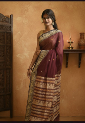 Kusumkali Woven Handloom Khadi Saree(Maroon)