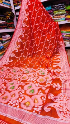 Sudipa Woven Jamdani Cotton Silk Saree(Orange)