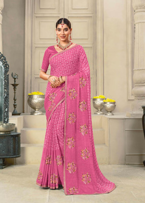 Laxmipati sarees Embroidered Bollywood Chiffon Saree(Pink)