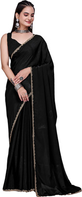 HangerStories Solid/Plain Bollywood Jimmy choo, Chiffon Saree(Black)