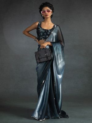 Divastri Embellished Bollywood Satin Saree(Silver)
