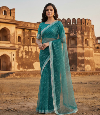 Sudev fashion Embellished Bollywood Net Saree(Blue)