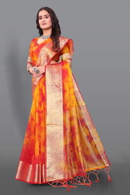 Aarunika SST Solid/Plain Bollywood Organza Saree(Mustard)