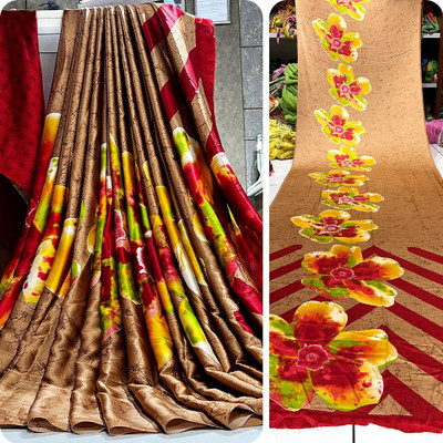 Bombey Velvat Fab Printed Gadwal Pure Silk, Semi-Pashmina Saree(Red)