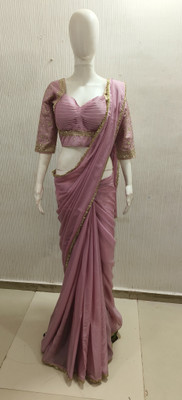 NANCY DESIGNER Solid/Plain Bollywood Georgette Saree(Pink)