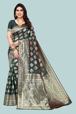 Julee Embellished Banarasi Jacquard Saree(Dark Green)