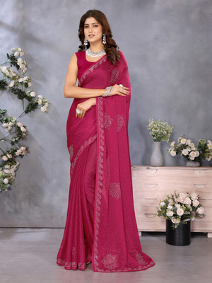 Divastri Solid/Plain Bollywood Georgette Saree(Pink)