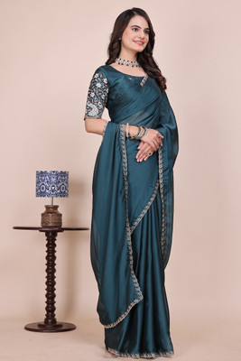 K 5 FASHION Embroidered, Solid/Plain Daily Wear Georgette Saree(Light Blue)