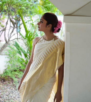JAIMIT FASHION Self Design Banarasi Art Silk Saree(White)