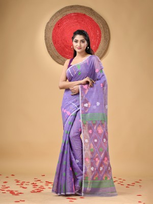Desh Bidesh Woven Jamdani Cotton Blend Saree(Purple)