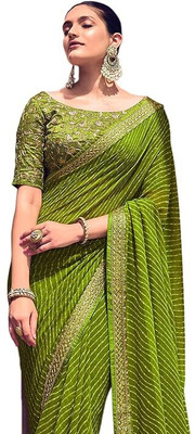 SPIRISA Printed Bandhani Georgette Saree(Green)