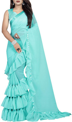 Way2Like Solid/Plain Bollywood Georgette Saree(Light Blue)