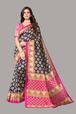 Priyashi Printed Mysore Art Silk Saree(Dark Blue)