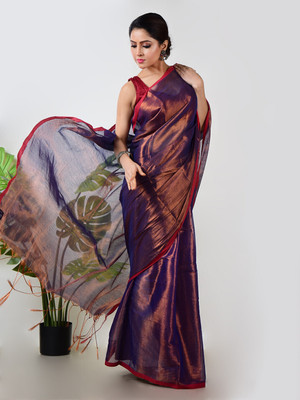 Shaw Creation Solid/Plain Handloom Handloom Tissue Saree(Purple)