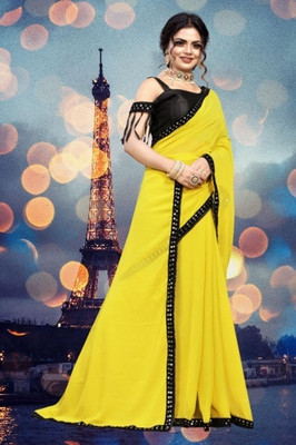 NESHVI ENTERPRISE Solid/Plain Bollywood Georgette Saree(Yellow)