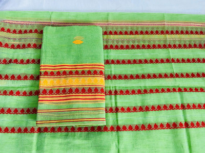 MEKHELA CHADOR Woven Handloom Cotton Silk Saree(Pack of 3, Light Green)