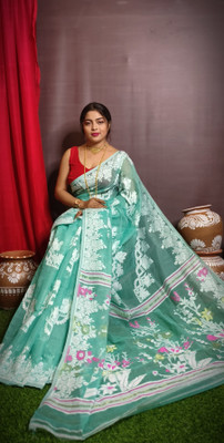 TITHISAREES Embroidered Jamdani Cotton Blend Saree(Multicolor)