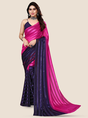 Moda Rapido Striped Daily Wear Satin Saree(Purple)