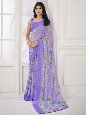 Divastri Floral Print, Geometric Print, Digital Print, Printed Bollywood Chiffon Saree(Purple)