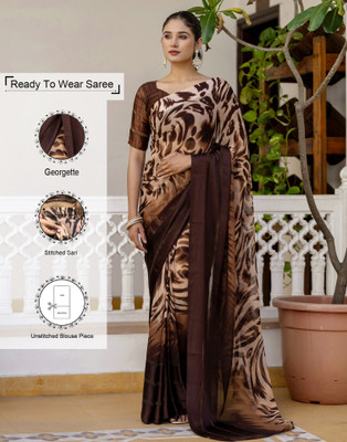 Samah Printed Bollywood Georgette Saree(Brown)