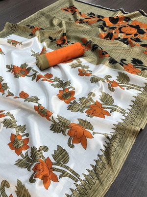 Gugaliya Floral Print Mysore Art Silk, Cotton Blend Saree(Multicolor)