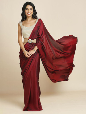Sonika Solid/Plain Bollywood Silk Blend Saree(Maroon)