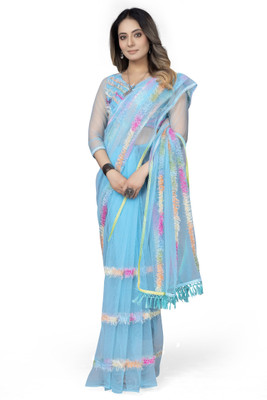 Julee Embroidered Bollywood Net Saree(Light Blue)