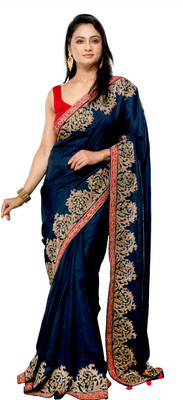 angosree Embroidered Bollywood Silk Blend Saree(Blue)