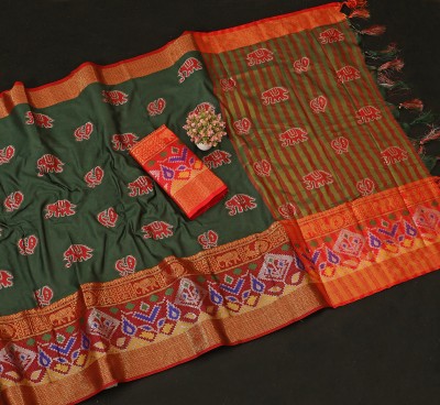 SHREE NATH CREATION Self Design, Paisley Banarasi Cotton Silk, Jacquard Saree(Dark Green)