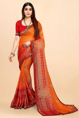 Anjanisut Sarees Printed Madurai Brasso, Chiffon Saree(Orange)