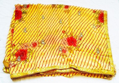 AARTI SAREES Embellished, Floral Print Leheria Chiffon Saree(Yellow)