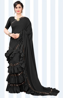 zoentik enterprise Solid/Plain Bollywood Lycra Blend Saree(Black)