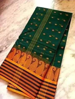 Sandhyatara Woven Tant Pure Cotton Saree(Dark Green)
