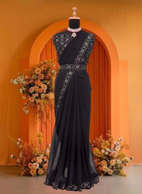 Kalavrit Creation Embroidered Bollywood Georgette Saree(Black)