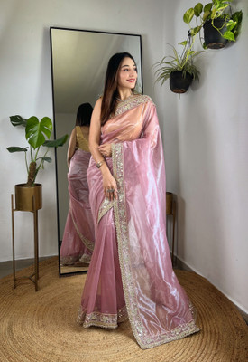 Tasrika Solid/Plain Bollywood Tissue Saree(Pink)